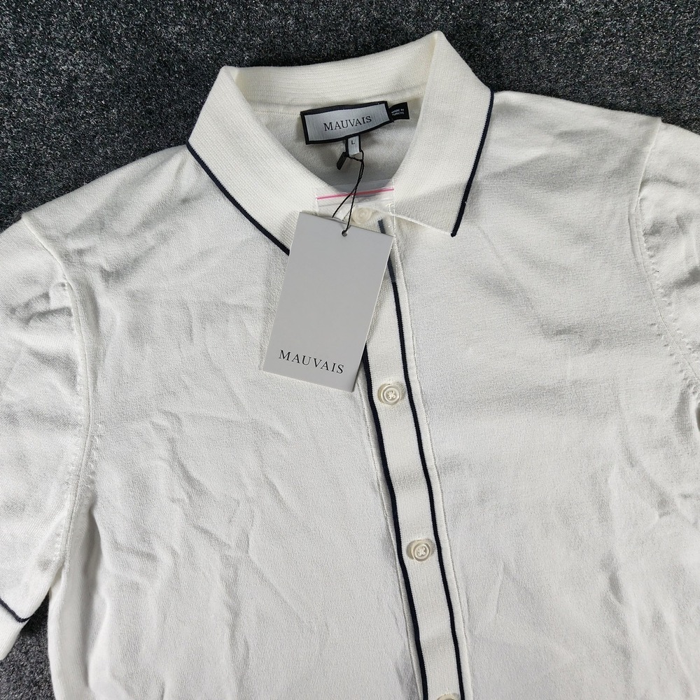 NWT Mauvais Luiano Short Sleeved Button Up Shirt White Sz L Soft Cotton Material